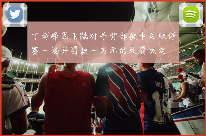 丁海峰因飞踹对手背部被中足联停赛一场并罚款一万元的处罚决定